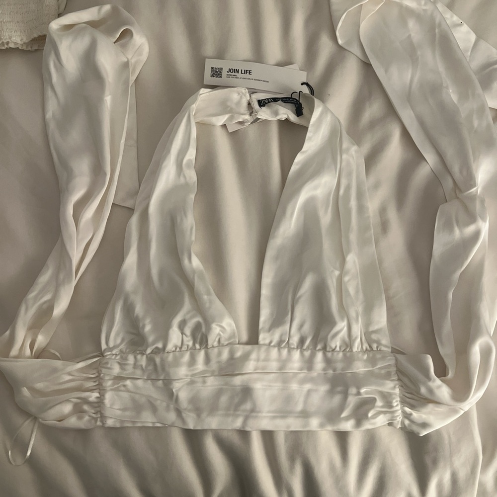 Zara White Satin Halter Top
